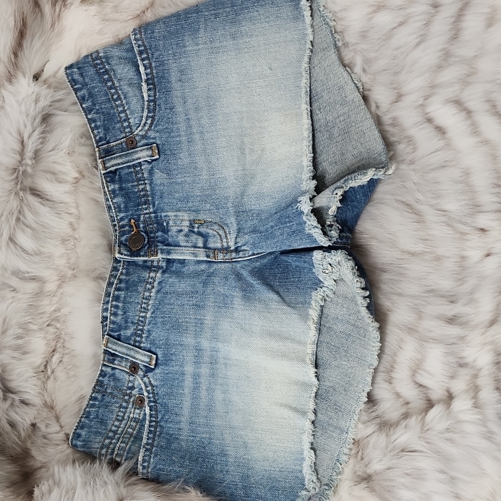Abercrombie & Fitch Button Up Jean Shorts with Fringed Edges Sz 2
